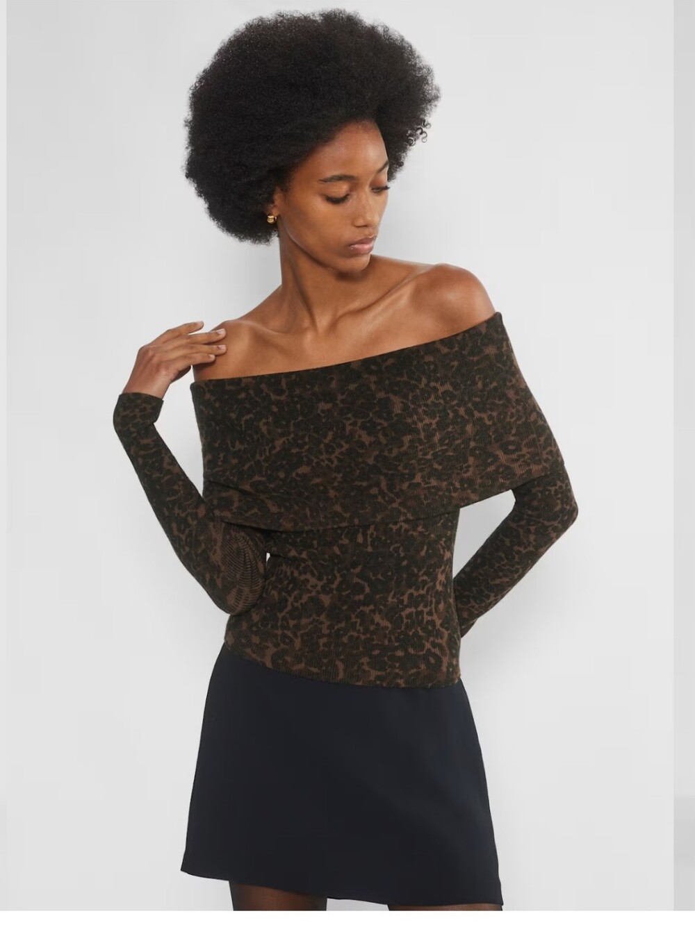 Aritzia Nola Sweater Off-Shoulder Leopard Print Brown Sz S